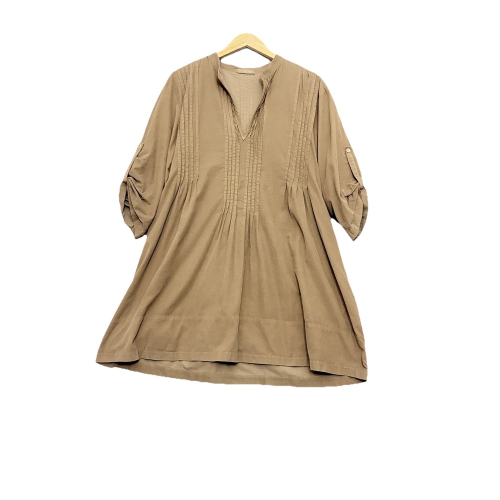 CP SHADES‎ Corduroy Pleated Tunic Dress Roll Tab Sleeves Made in USA Size M